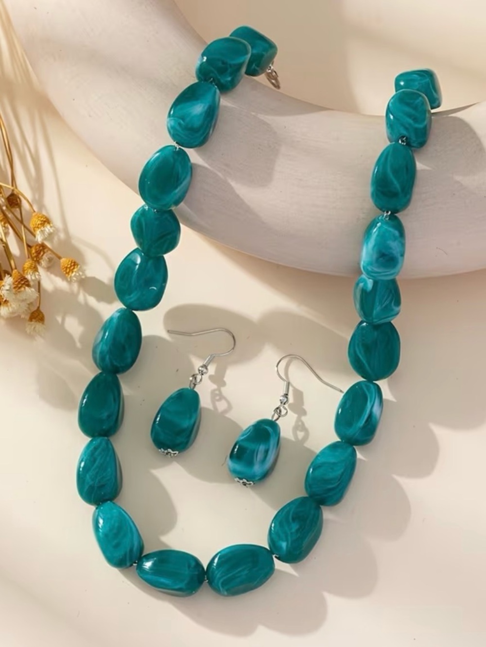Teal Beaded Necklace and Earring Set